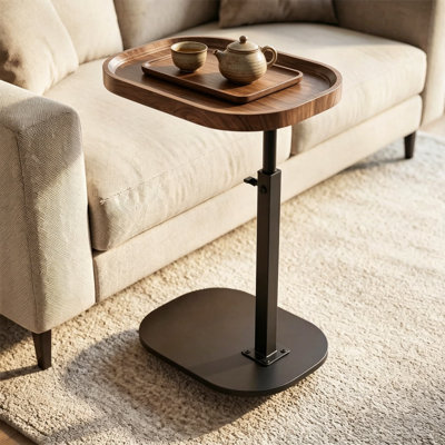 Adjustable Height C-Shaped End Table with 360° Swivel Top, Small TV Dinner Tray Table for Eating, Slide Under Sofa, Bed, or Desk for Living Room, Bedroom, Hospital Use, Oval Design