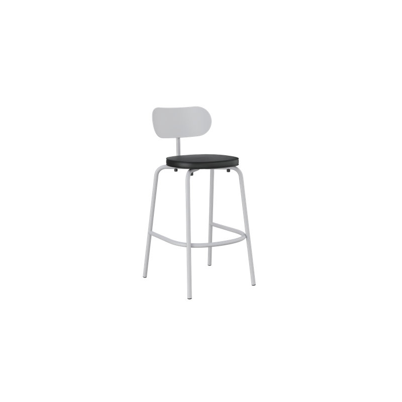 Khylia Upholstered Faux Leather Counter Stool, Black Seat/White Aluminium Base