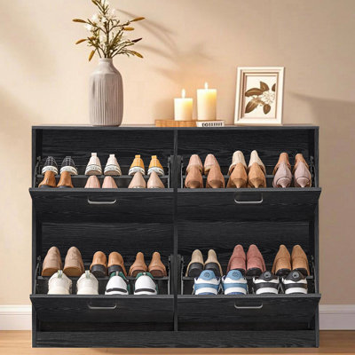 24 Pairs Shoe Cabinet with 4 Flip Drawers, Adjustable and Removable Dividers