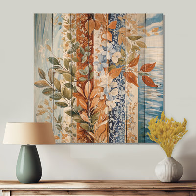 «Wildflower Collage Of All Season I - Botanicals», reproduction de bois bleu sur bois de pin naturel
