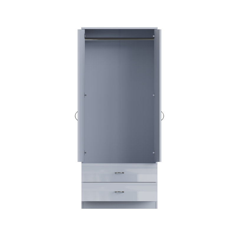 Brendle 2 Door 2 Drawer Combi Wardrobe - High Gloss Front, Soft Close Doors, Polished Metal Handles, Grey