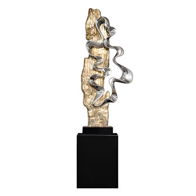 69.29" H Luxury Abstract Flowing Gold Floor Sculpture, Large Art Decor for Living Rooms, Entryways & TV Stand Areas