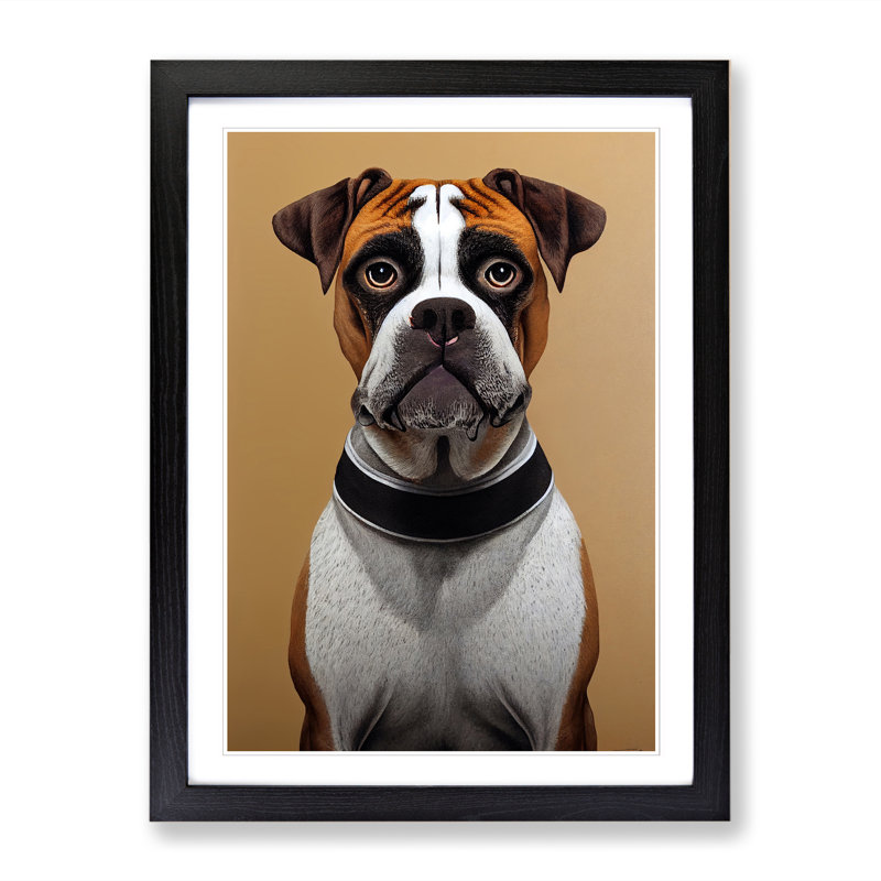 Boxer Dog Chalk Vol.2 - Single Picture Frame Print, 34cm H x 25cm W x 2cm D, Black Framed
