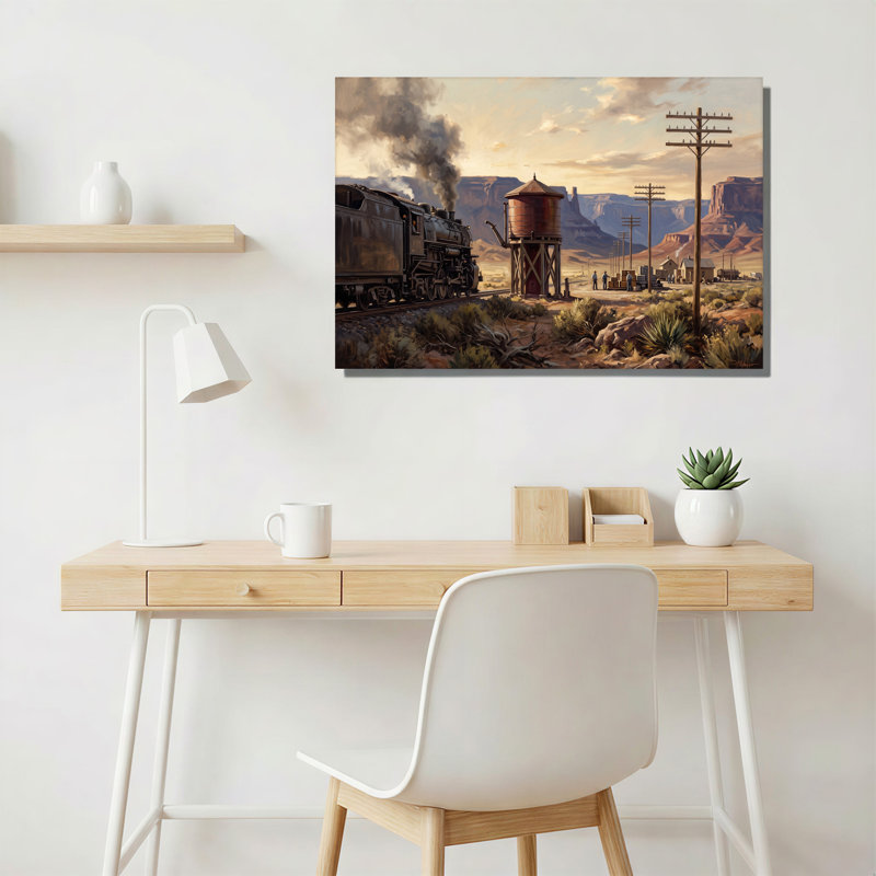 «Vintage Steam train in Desert Canyon», art mural sur toile, H 16 po x l 24 po