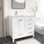 Meuble-lavabo autoportant 36 po Anvay en blanc mat avec plateau en marbre de Carrare-889296418-895541830