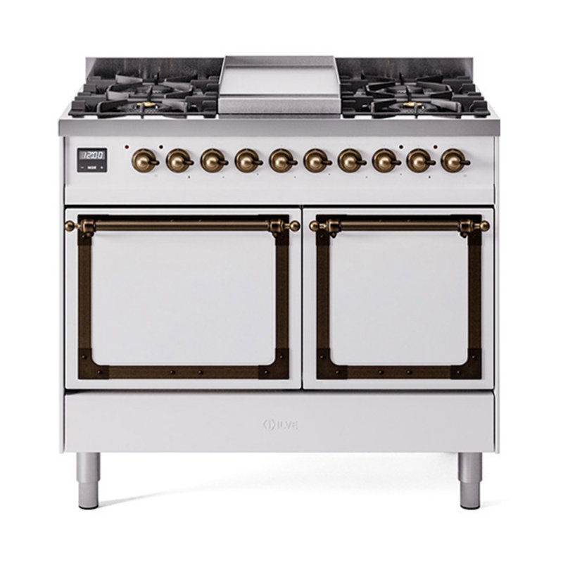 ILVE Nostalgie II Noblesse 40 po à double carburant, Blanc / bronze, Gaz naturel