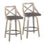 Tabouret de comptoir à hauteur fixe avec pivot en bois gris clair et similicuir gris avec repose-pieds rond en métal noir - ensemble de 2