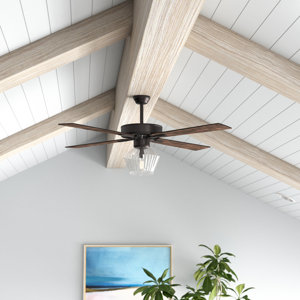 Drexel 52"W Remote Controlled Ribbed Clear Glass Shaded Ceiling Fan - Beachcrest Home