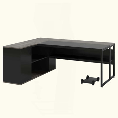 Executive Desk, L Shaped Desk With Cabinet Storage, Executive Office Table With Shelves, Business Furniture Set Workstation For Home Office