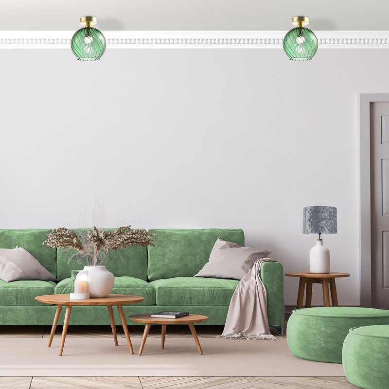 Alifonso Designer Chic Ceiling Light with Brushed Base and Glass Shade, Green