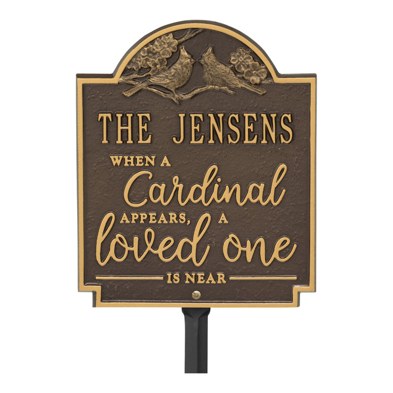 Cardinal Love Garden Personalized Lawn Plaque, Yes, Bronze/Gold