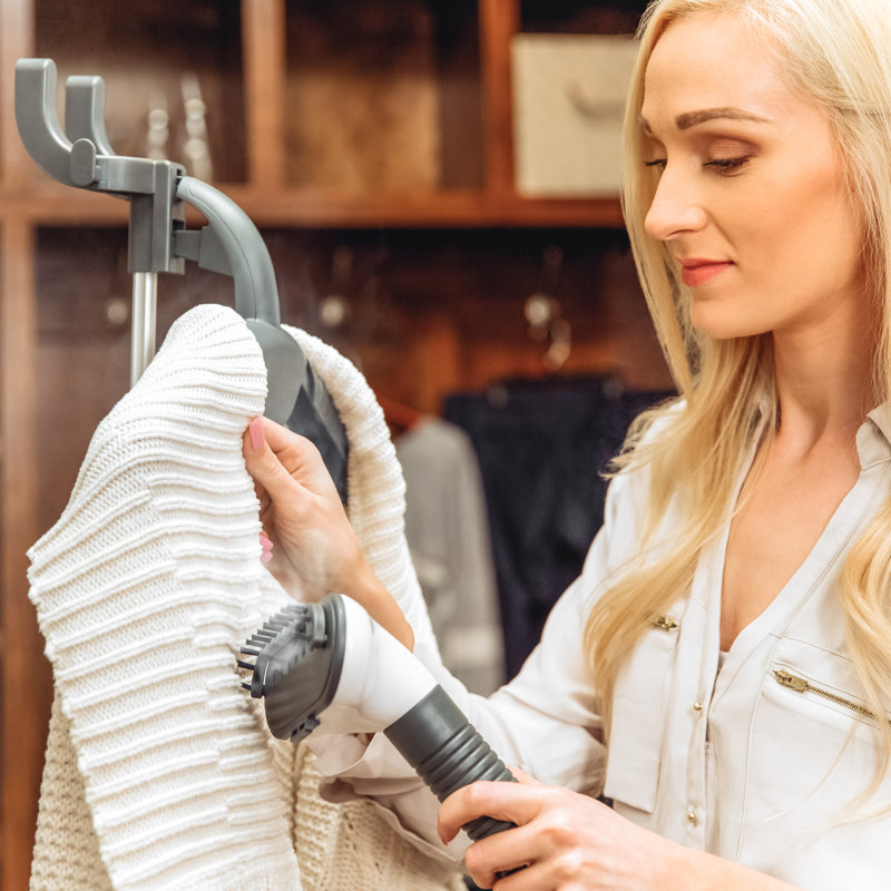Steamfast SF-520 Full Size Fabric Steamer with Insulated Hose, Clothes Hanger, and Fabric Brush, White