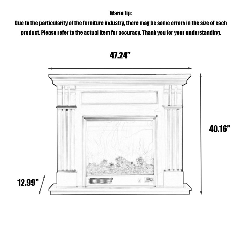 American-style heating simulated flame electric fireplace, 40.16"H x 47.24"W x 12.99"D, White