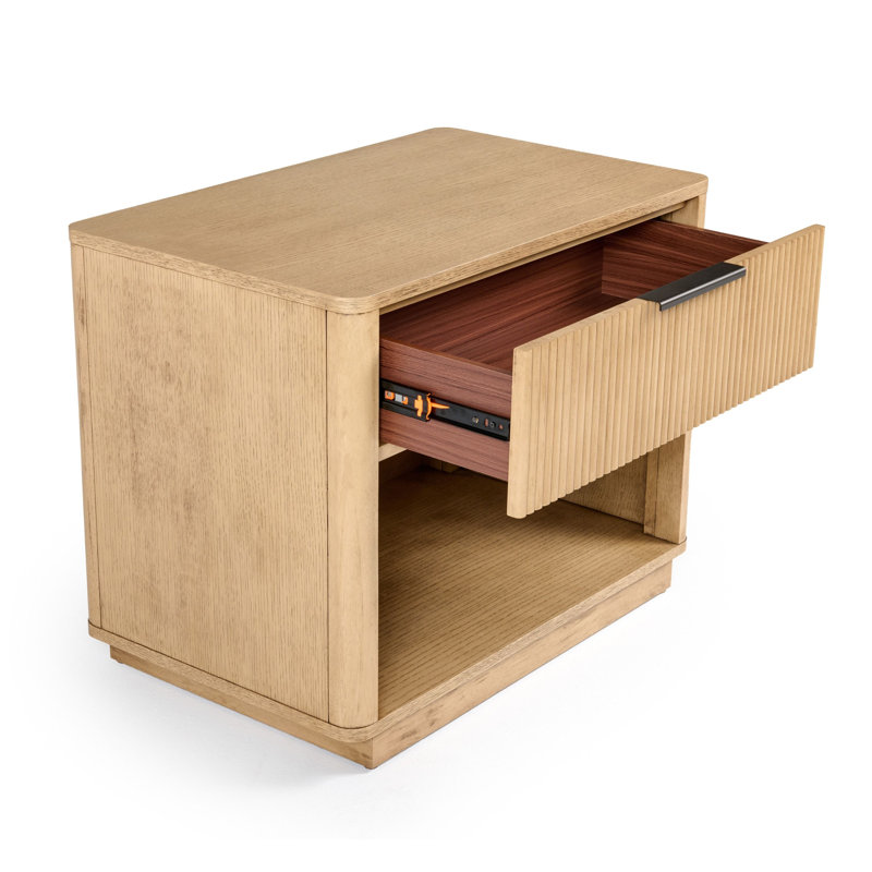 Akira - Lit et tables de chevet modernes en chêne naturel, Grand