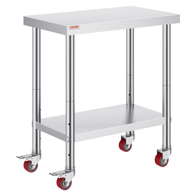 Table de travail en acier inoxydable de 30 po x 18 po x 34 po, capacité de charge de 700 lb avec 4 roues, 3 niveaux de hauteur réglables, table de travail robuste pour la préparation de repas dans une cuisine commerciale, argent