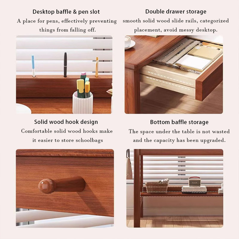 Nut-brown Rectangular Solid Wood with 2 drawers desk, 29.53" H x 47.24" W x 23.62" D
