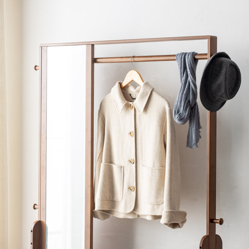 40.6'' Clothes Rack Storage Shelves Bamboo Garment Hanging Closet Systems with Mirror