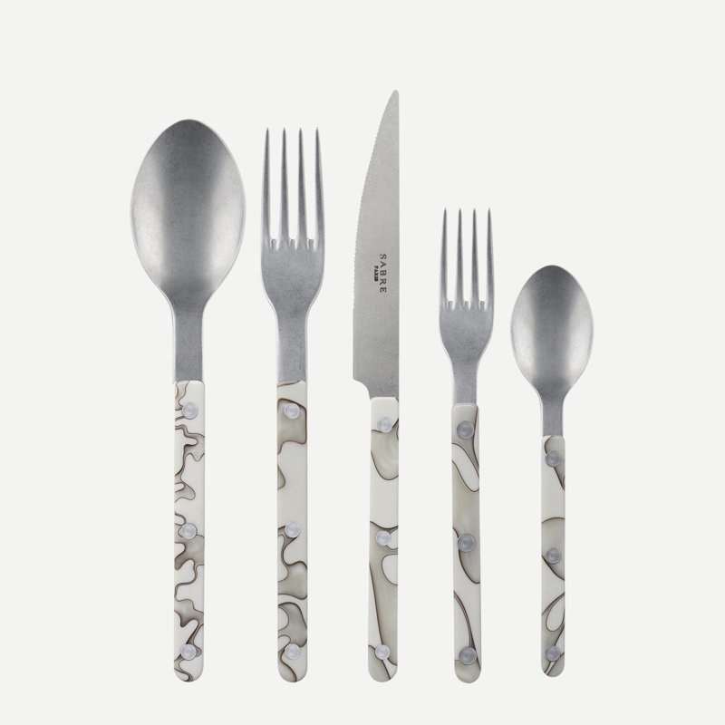 Bistrot Vintage Dune 5 - Piece Stainless Steel Flatware Set - Service for 1, Ivory