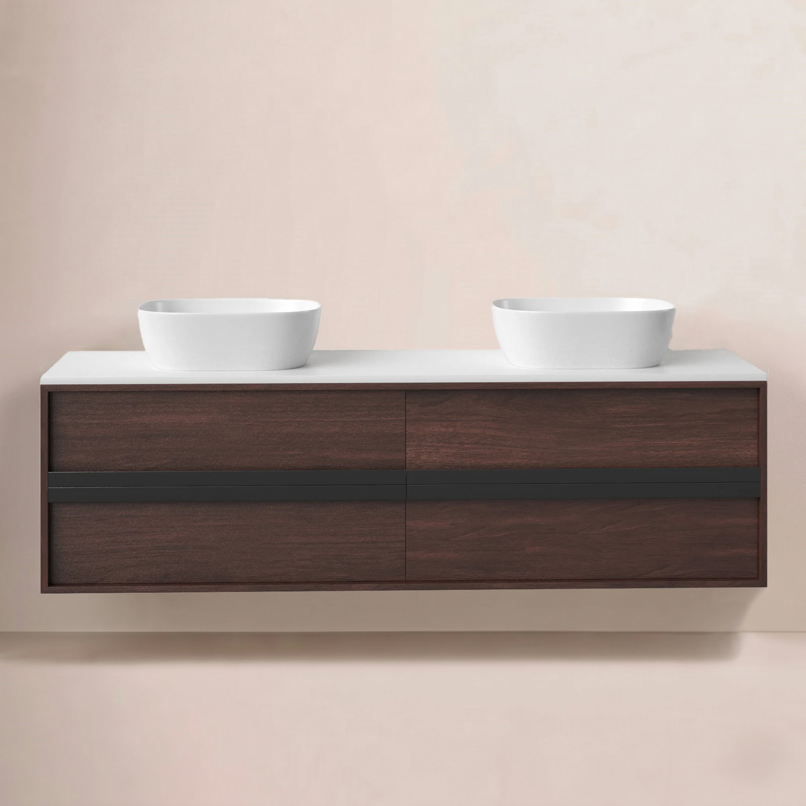 Sintra 72" Cedar Double Bathroom Vanity, Dark Walnut, Gloss White