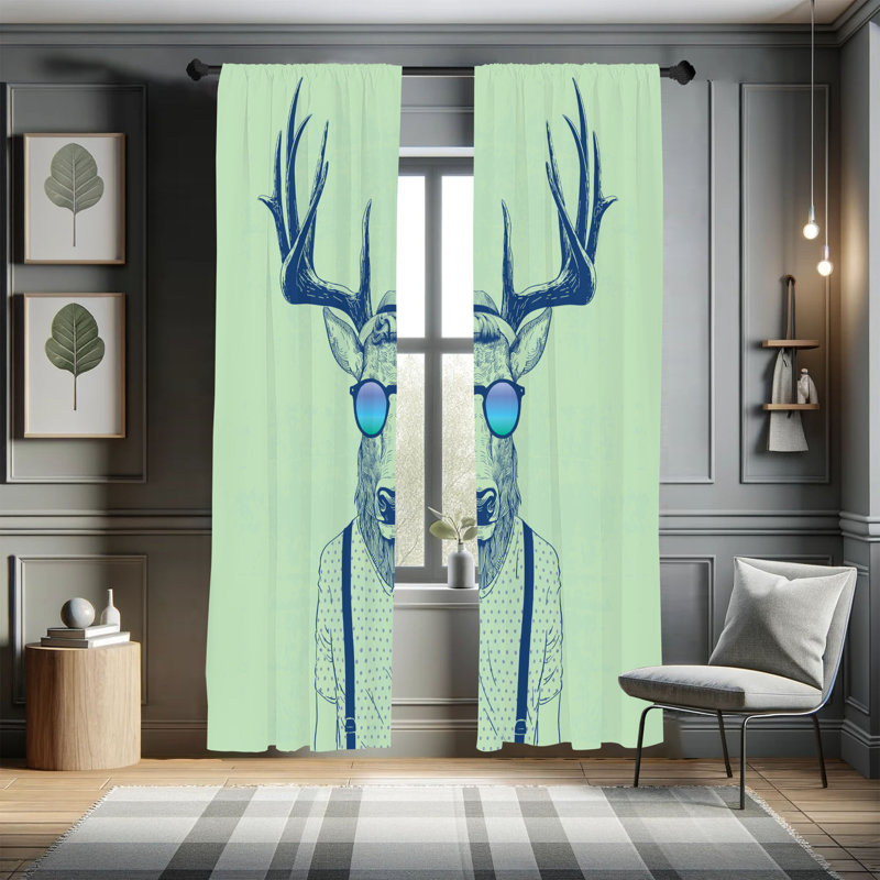 George Oliver Curtains, 28" W x 95" L, Green/Blue