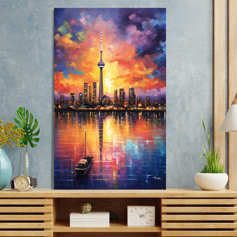 La tour du CN, Toronto, Ontario, Canada V4 - peinture sur toile tendue, H 30 po x l 18 po x P 1 po
