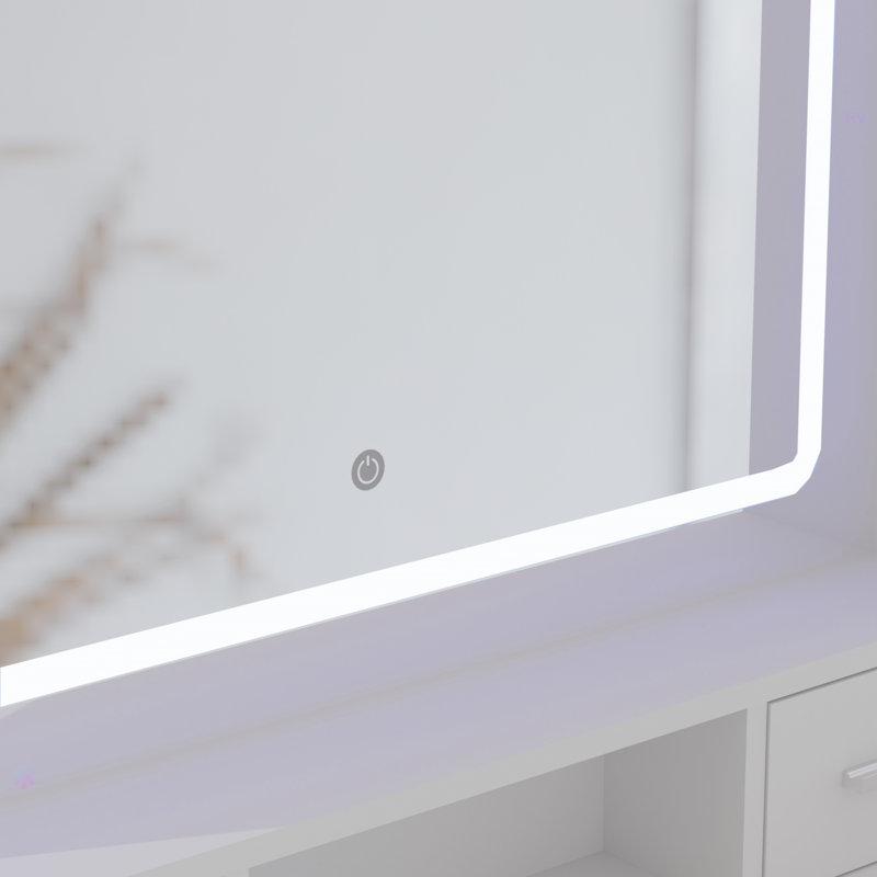Dressing Table With LED 3-Colour Illuminated Mirror And Power Outlet