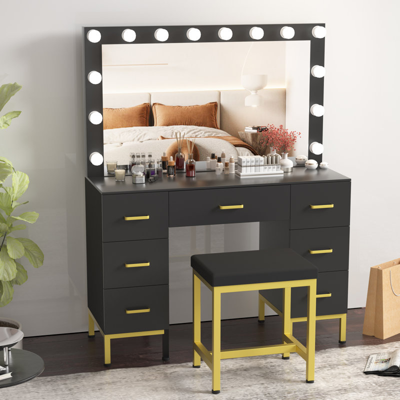 Lomnick Large Makeup Vanity, Black