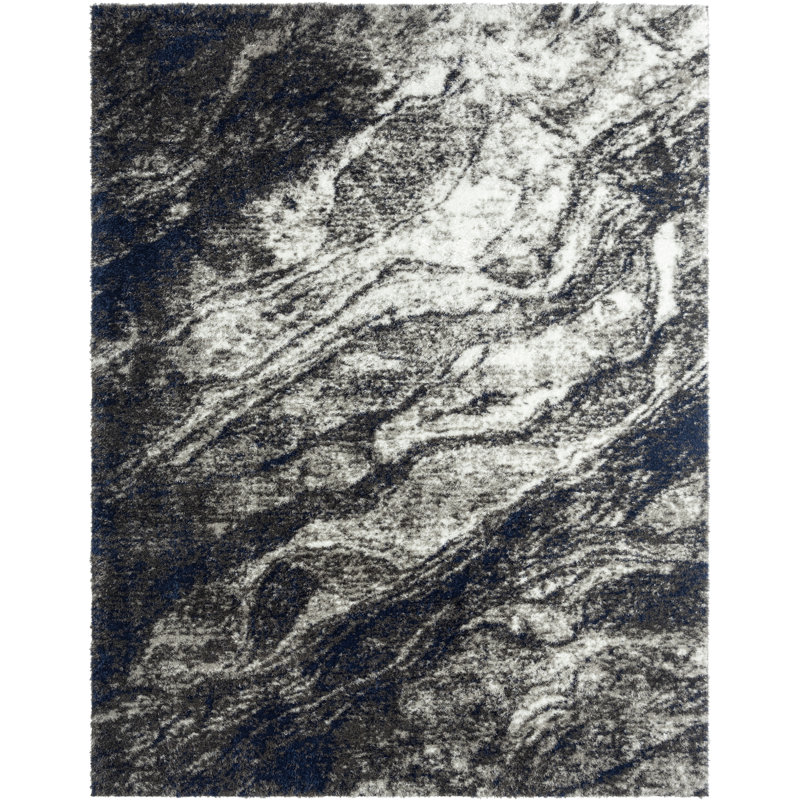 Abstract Shag Black/Grey Area Rug, Rectangle 8'7" x 11'6"