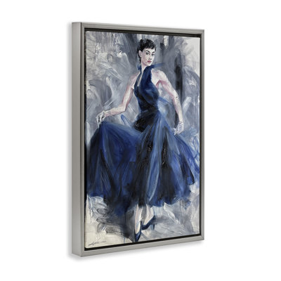 Stylish Woman in Blue Dress Floating Frame, design by Lucille Lee