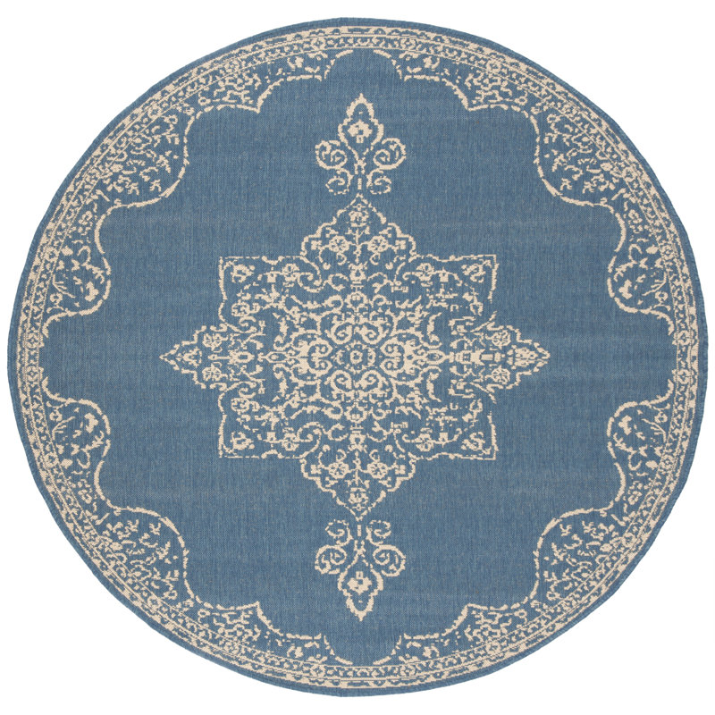 Danya Oriental Cream/Blue Indoor/Outdoor Area Rug, Round 8'
