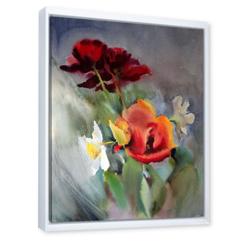 «Blossoming Vibrant Wildflowers», peinture sur toile, H 20 po x l 12 po x P 1po, Toile blanche encadrée