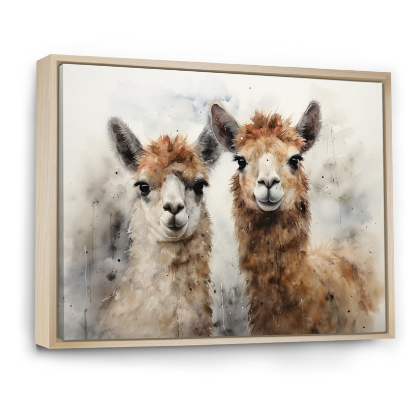 Alpagas Graceful Alpacas I - reproduction sur toile, H 24 po x l 32 po x P 1 po, Cadre naturel flottant