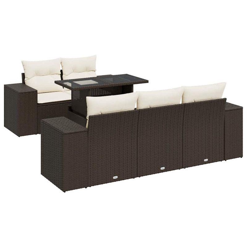  Ensemble de canapé de jardin 6 pièces en rotin PE brun avec coussins