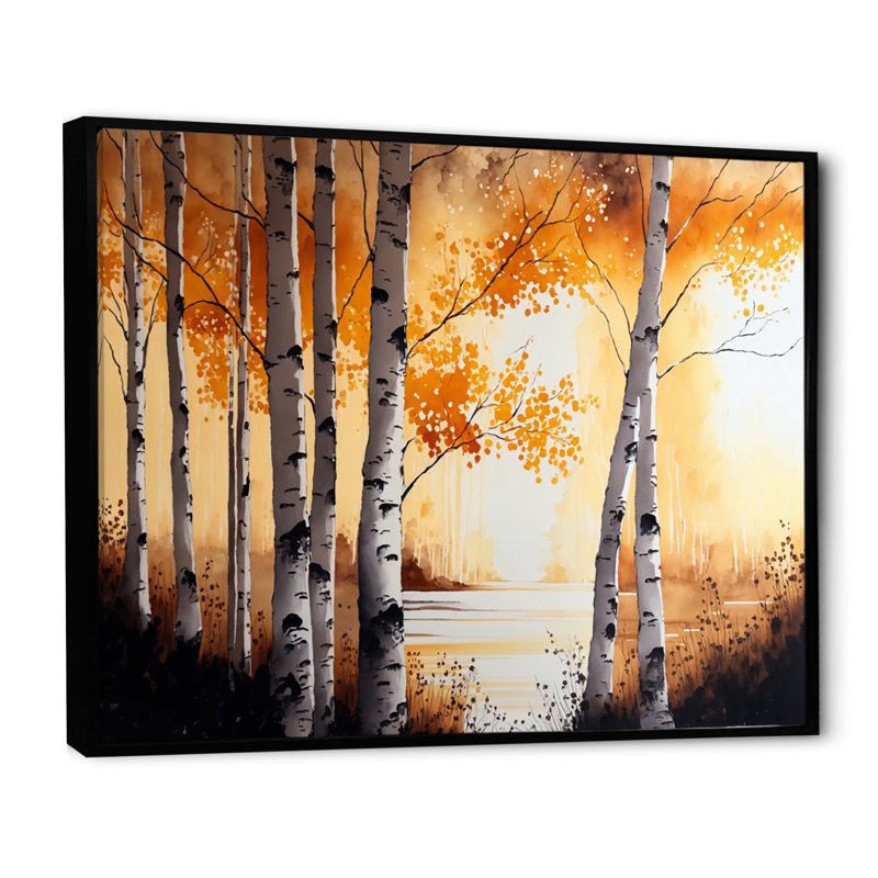 «Yellow Birches by the Lakeside I», reproduction sur toile, H 24 po x l 32 po x P 1 po, Cadre flottant noir
