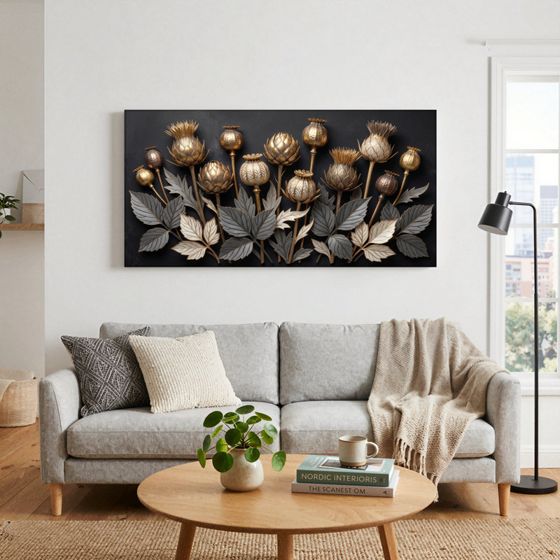 Ensemble de 1 tableau mural botanique doré sur toile, L 58 po x H 28 po, Wrapped Canvas