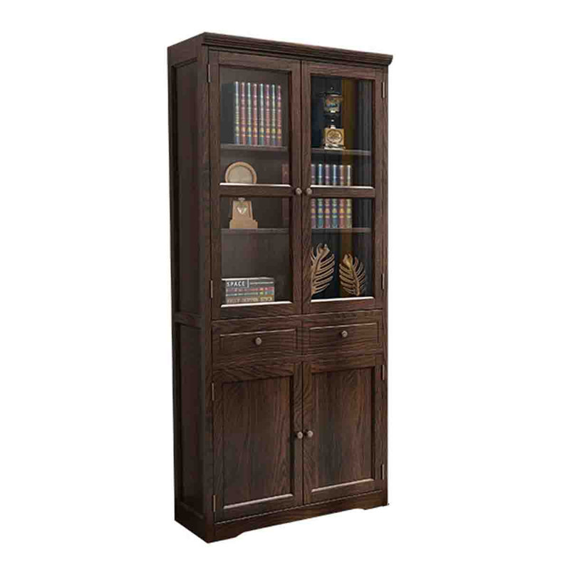 American White Ash Wood With Glass Door Storage Floor-Standing Bookcase