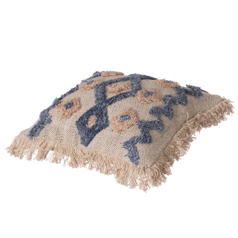 Handwoven Blue and Beige Cotton Silk Euro Throw Pillow