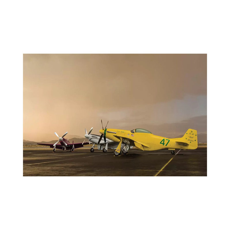 Three P-51 Mustangs Parked On The Ramp Ahead Of A Storm by Rob Edgcumbe - Wrapped Canvas Print, 20.32 cm H x 30.48 cm W