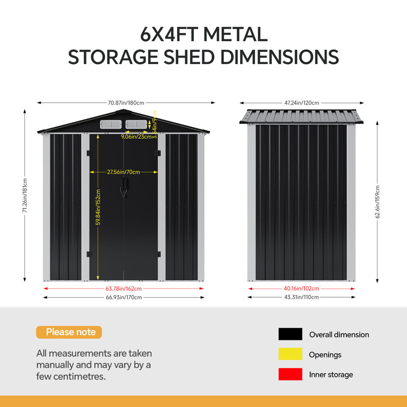 6 x 4FT Metal Garden Storage Shed with Lockable Door