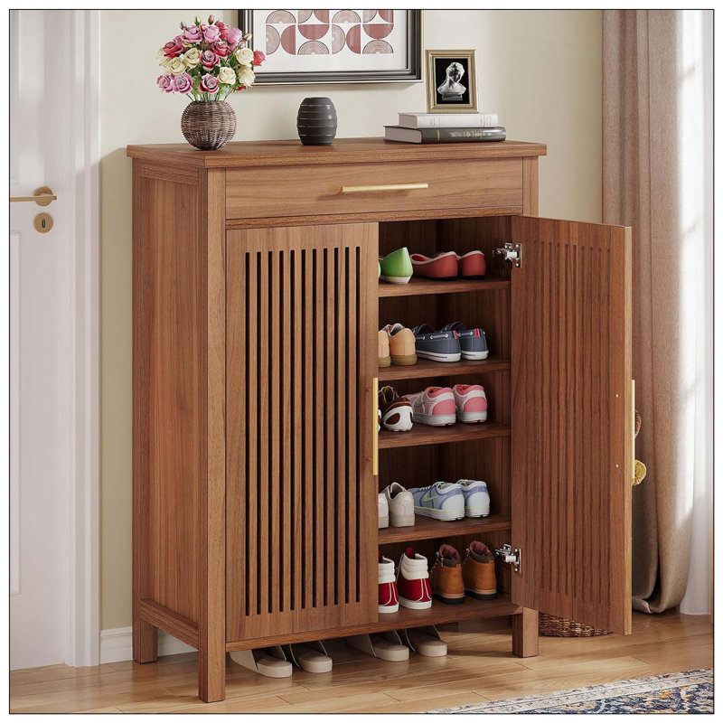 Armoire à chaussures autoportante à 5 niveaux avec tiroir à persiennes