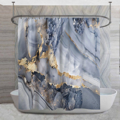 Rideau de douche en marbre - décor de salle de bain veines dorées