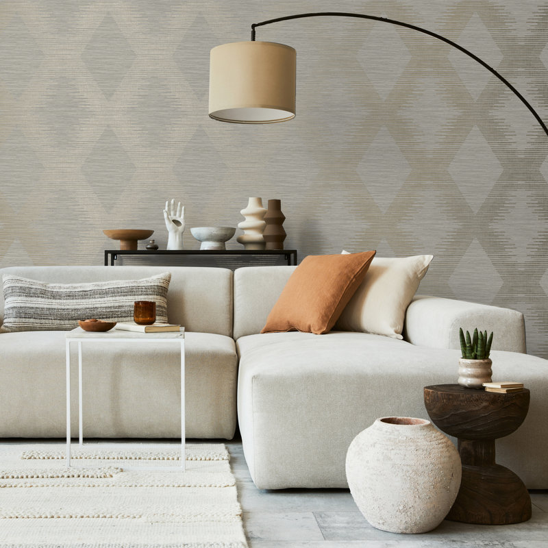 Zen Geometric Metallic Wallpaper Double Roll, Neutral/Gold