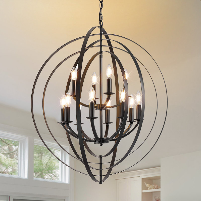 12 - Light Dimmable Chandelier, Black