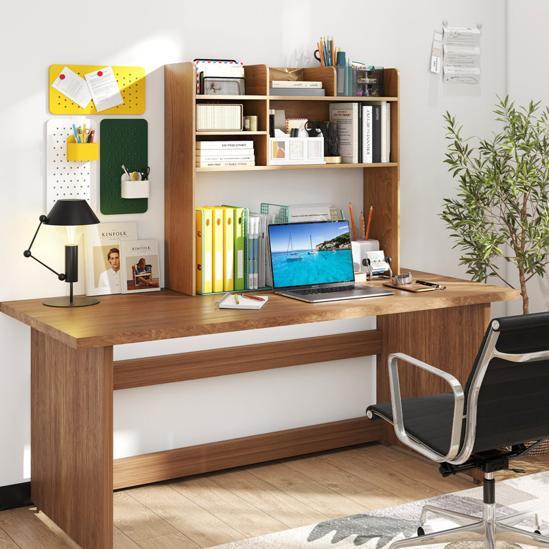 Desktop Bookshelf Desk Hutch Shelf for Computer Monitor-Natural
