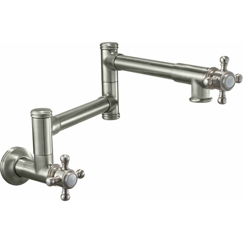 Davoli Pot Filler - Dual Handle Wall Mount - Traditional, Satin Nickel, Cross Handle