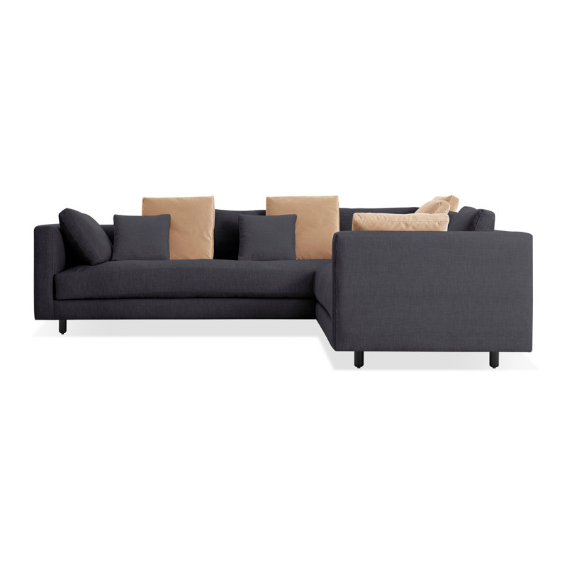 Hands Down Upholstered L-Shaped Sectional, Right Hand Facing, Tofte Navy Polyester Blend, Camel Velvet/Sanford Navy