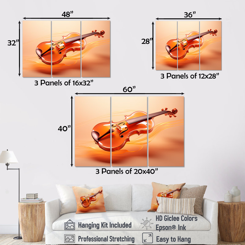 «Vibrant Violin Auburn Elegance IV», ensemble d'art mural sur toile, H 28 po x l 36 po x P 1 po