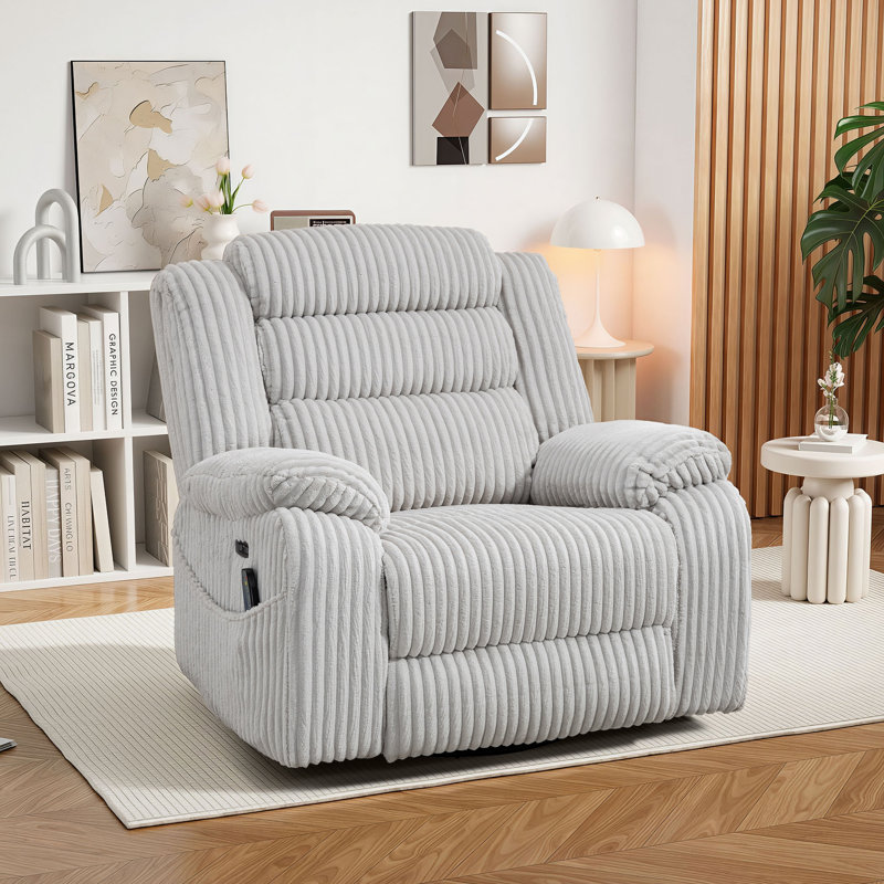 Alphonse Power Reclining Chair with Massage and Seat Heating, 270° Swivel and Glider Rocker Nursery Armchair W/USB Ports, Corduroy Upholstered