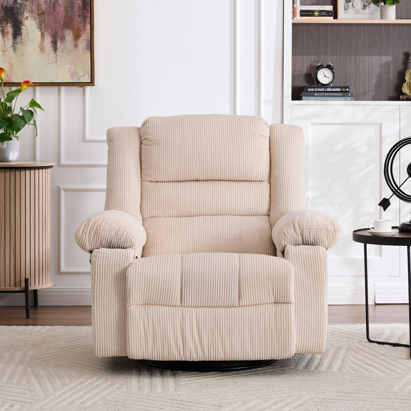 Fauteuil inclinable large et pivotant, Velours côtelé beige