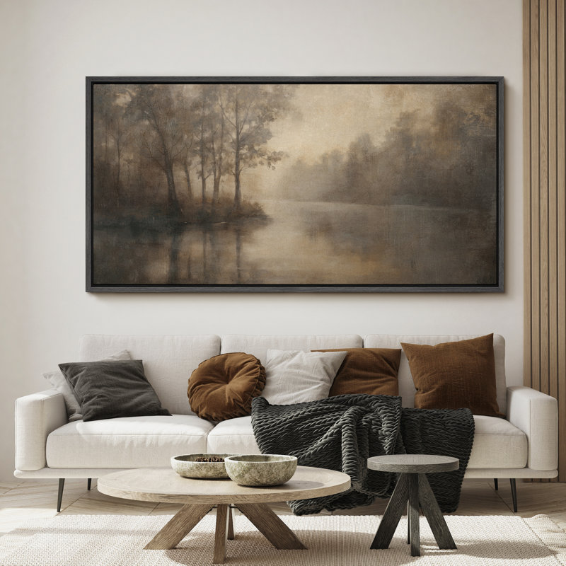 «Rustic Forest River», toile encadrée de paysage rétro dans des tons sépia, Noir, H 30 po x l 60 po